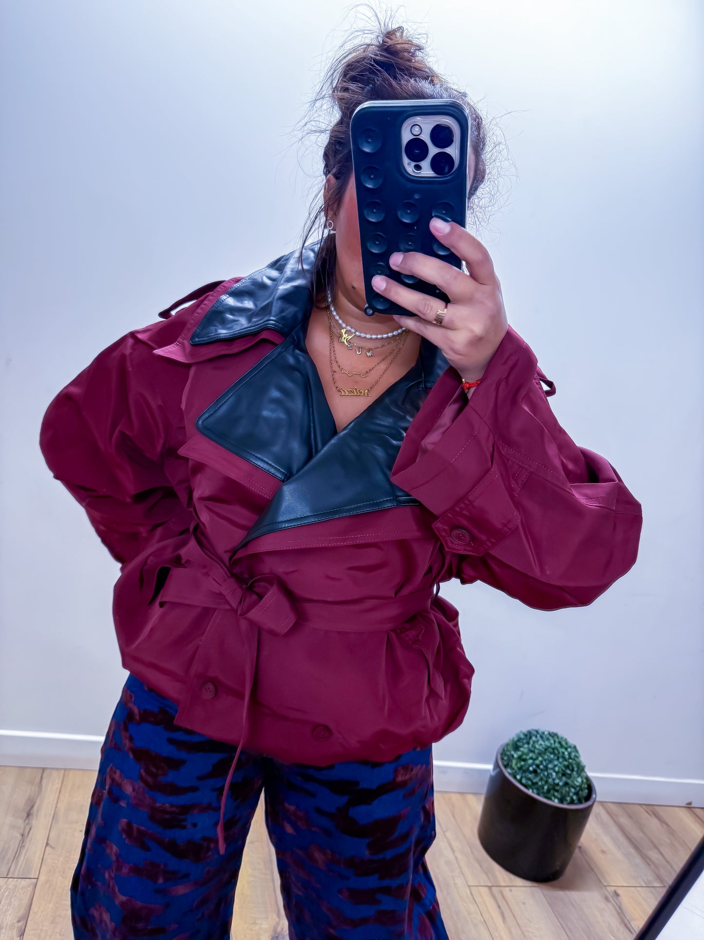 Trench court bouffant Bicolore Simili Cuir -