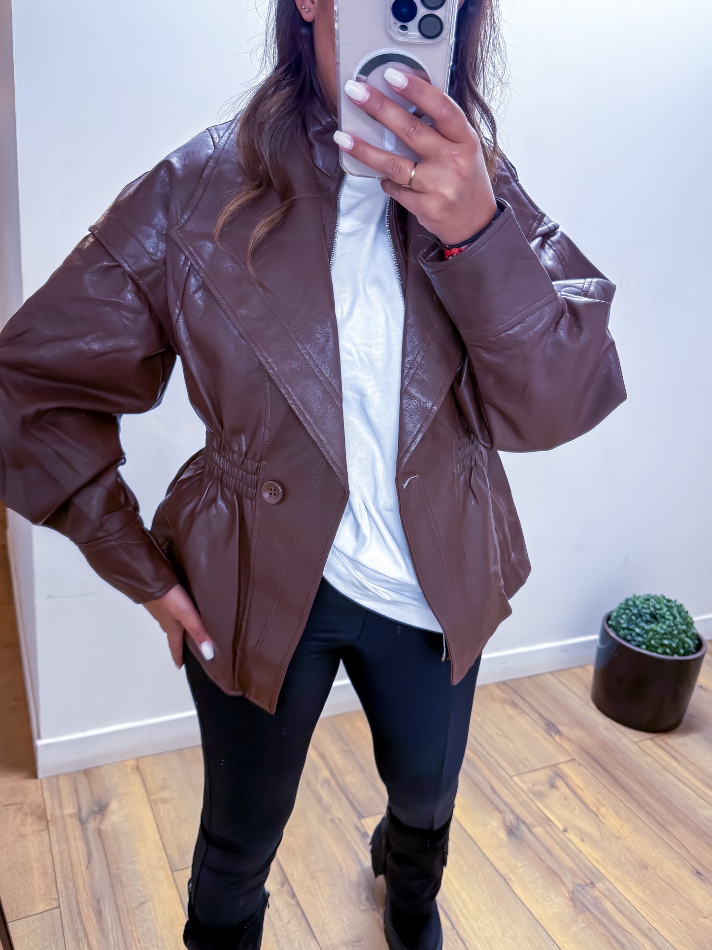 Veste en simili cuir marron exclusivité Mûzâ
