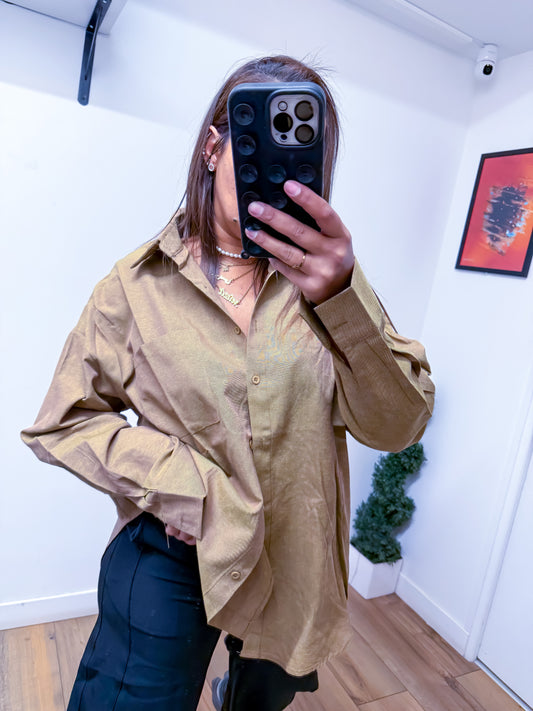 Chemise oversize taupe 100% coton exclusivité Mûzâ