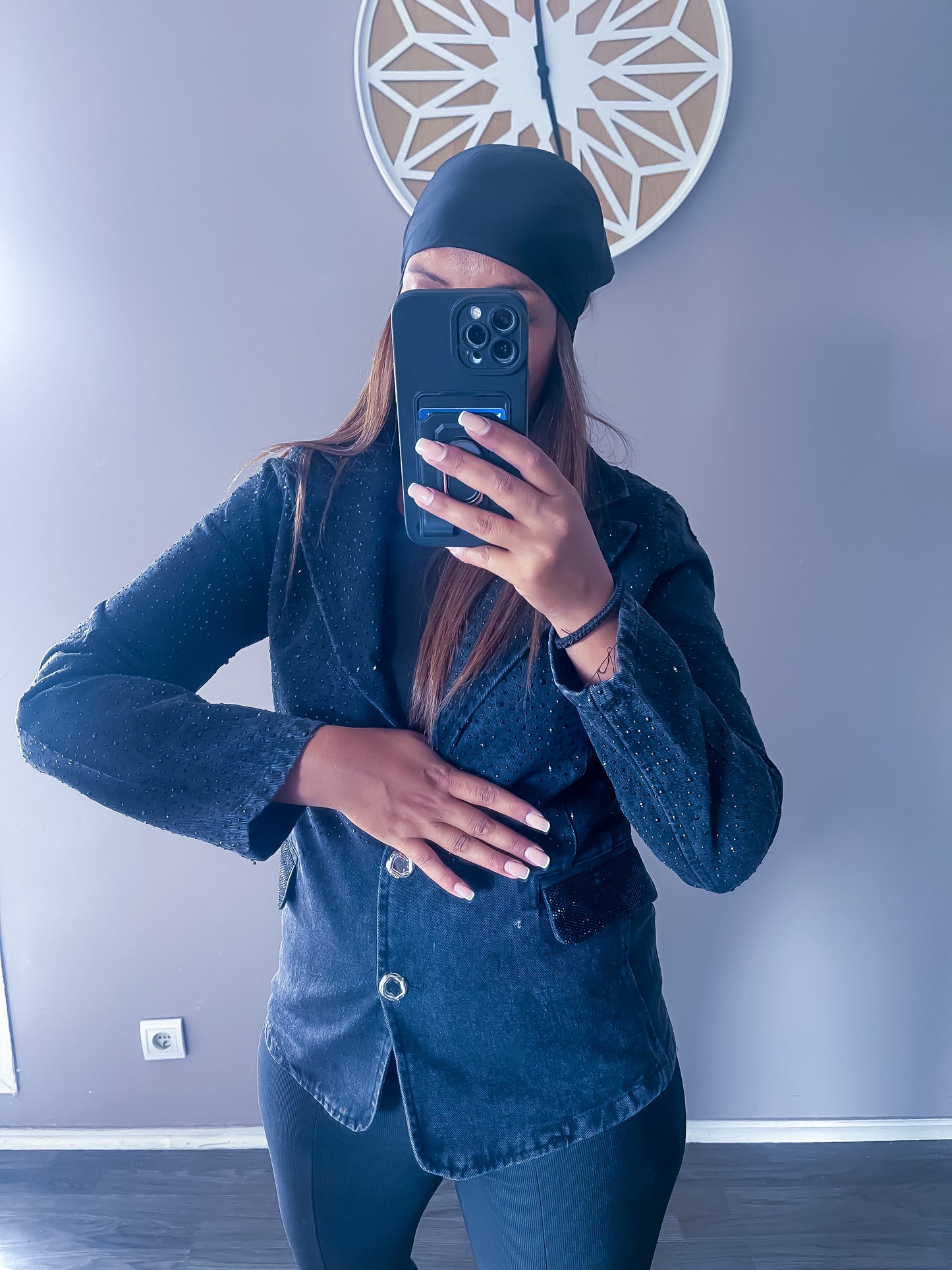 Blazer jean strass noir