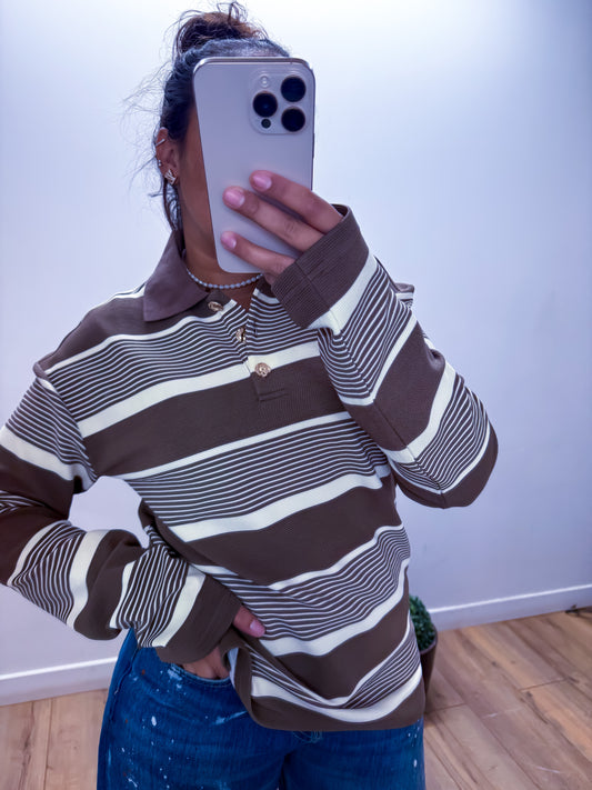 Polo Coton Rayé Marron Inspiration Miu