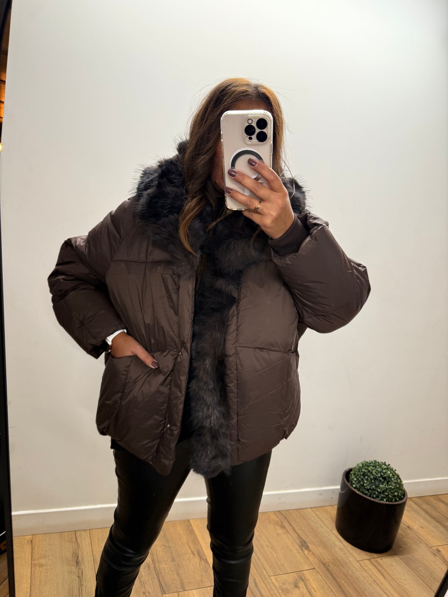 Doudoune fourrure synthétique marron exclusivité Mûzâ - édition limitée -