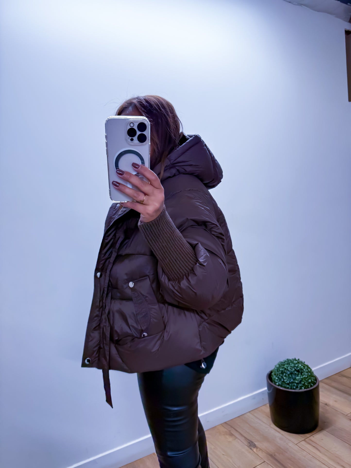 Doudoune courte à capuche marron - exclusivité Mûzâ -