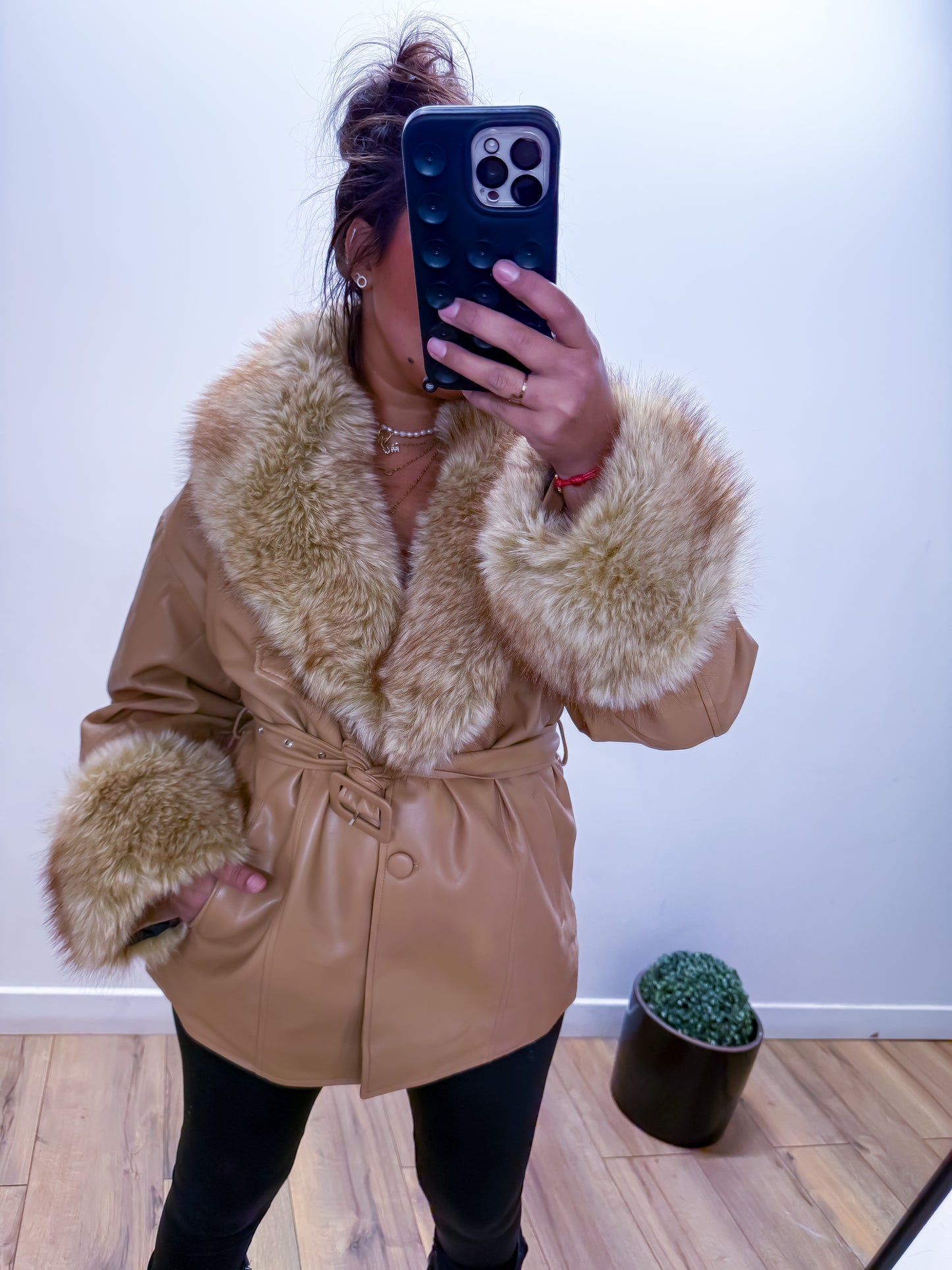 Veste Simili Cuir Col Fourrure -