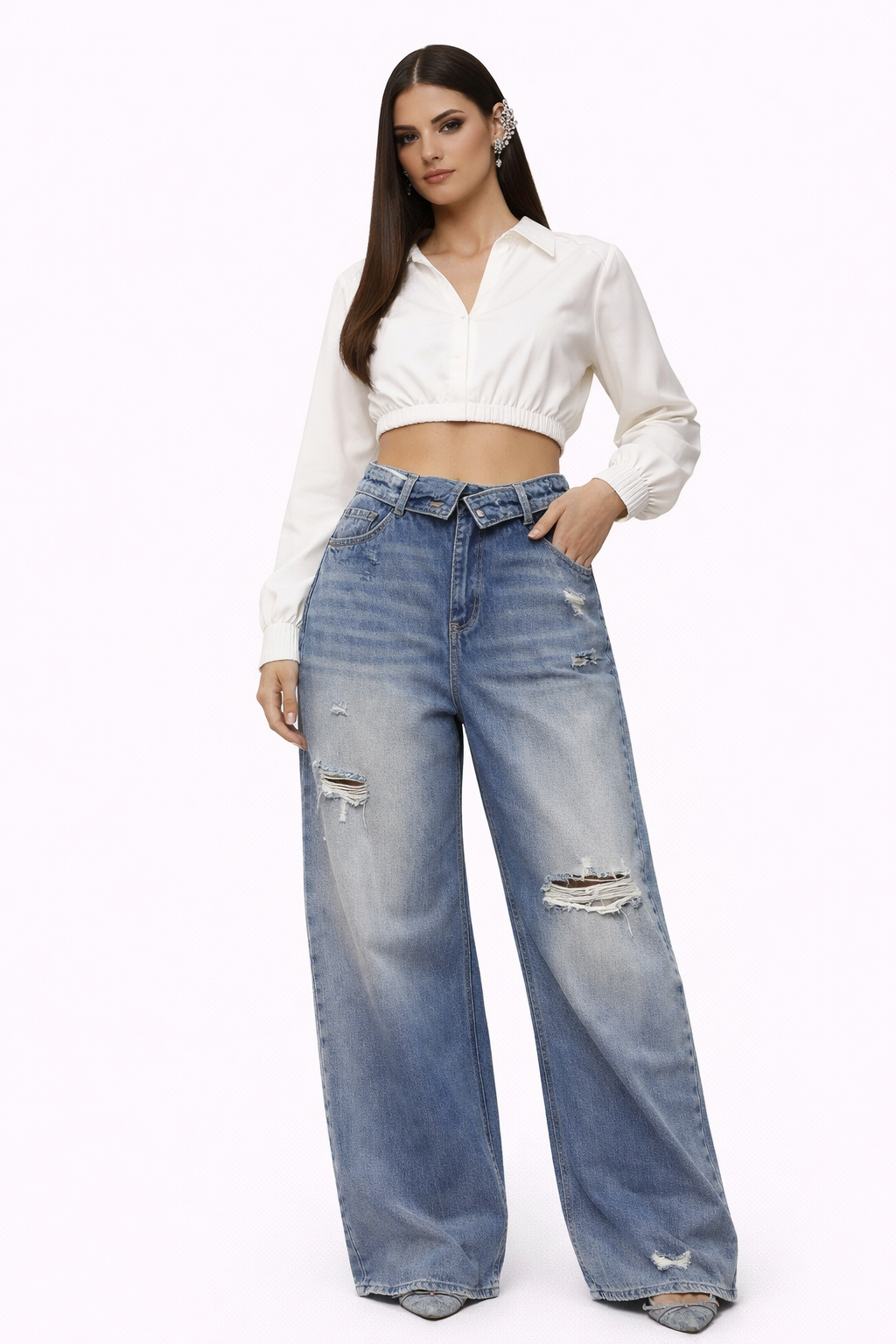 FADED ECHO — Jean Wide Leg Distressed