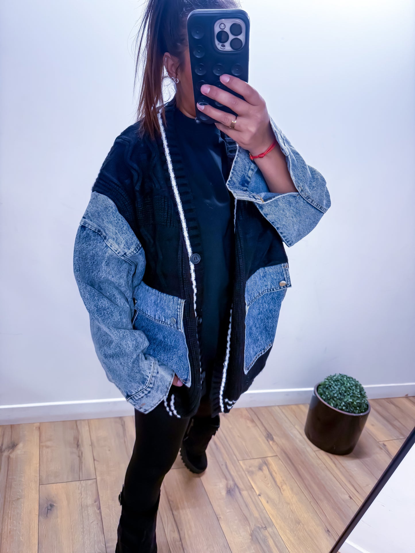 Veste gilet grosse maille jean black