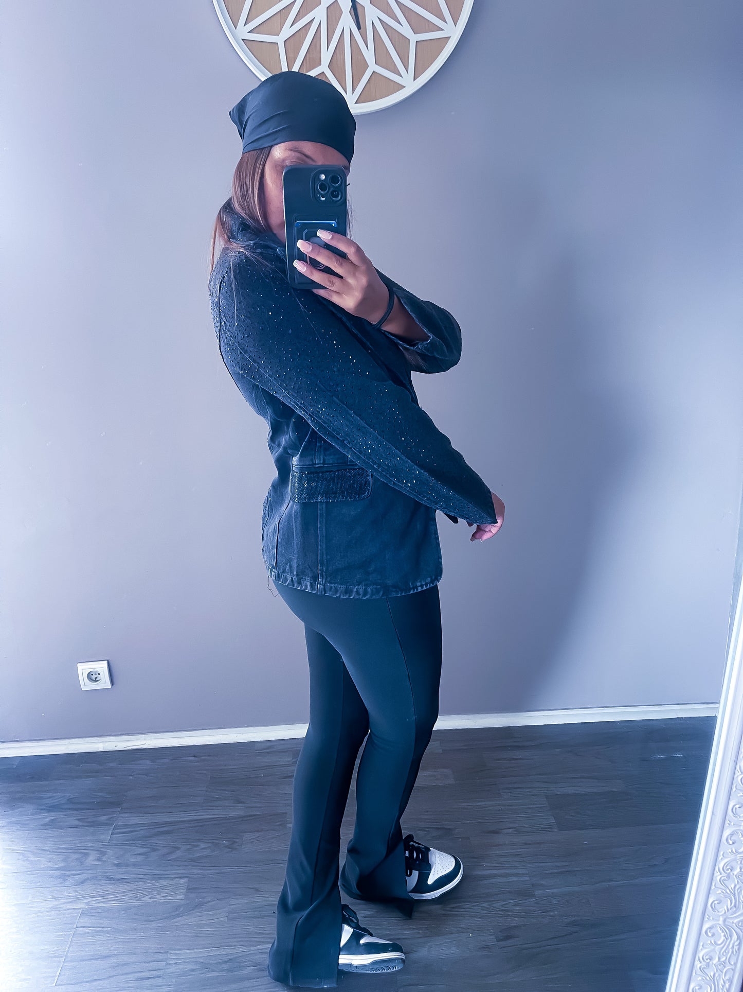 Blazer jean strass noir