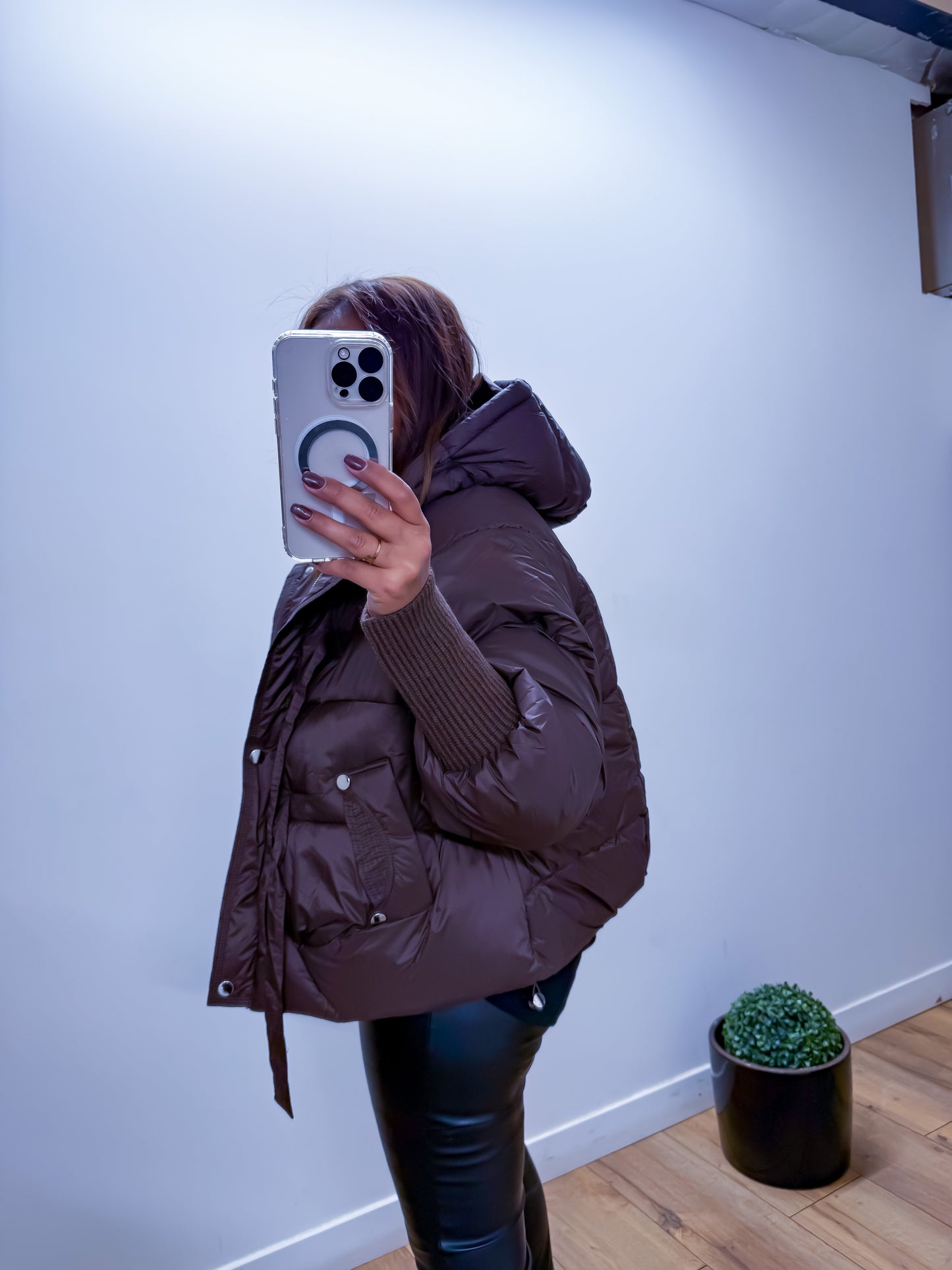 Doudoune courte à capuche marron - exclusivité Mûzâ -