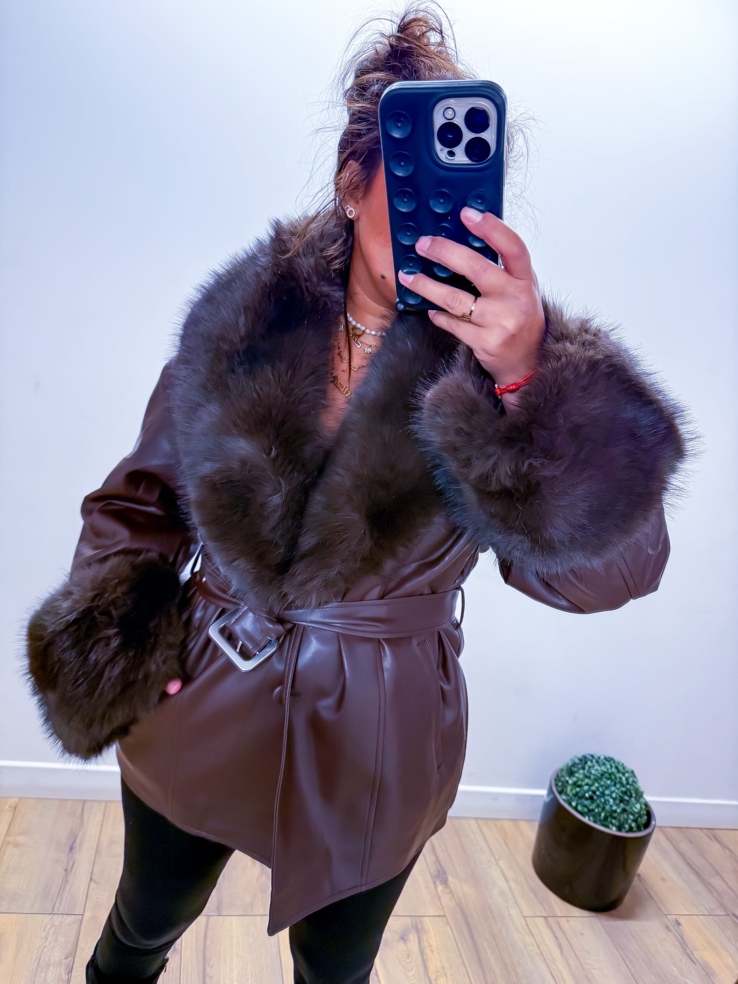 Veste Simili Cuir Col Fourrure -