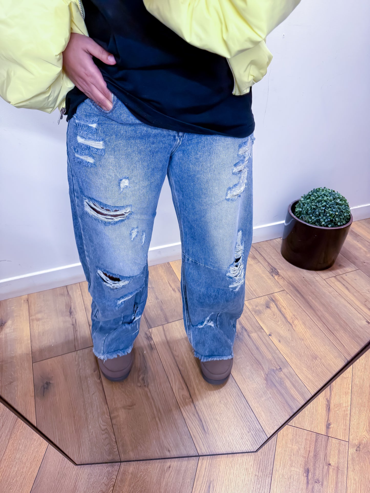 Jean Wide Leg Destroy Délavé