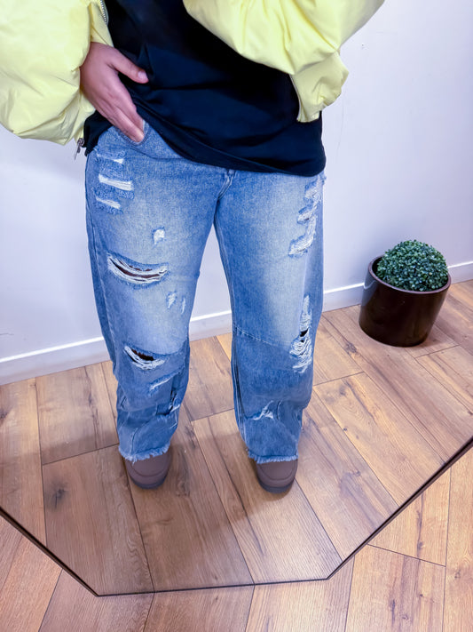 Jean Wide Leg Destroy Délavé