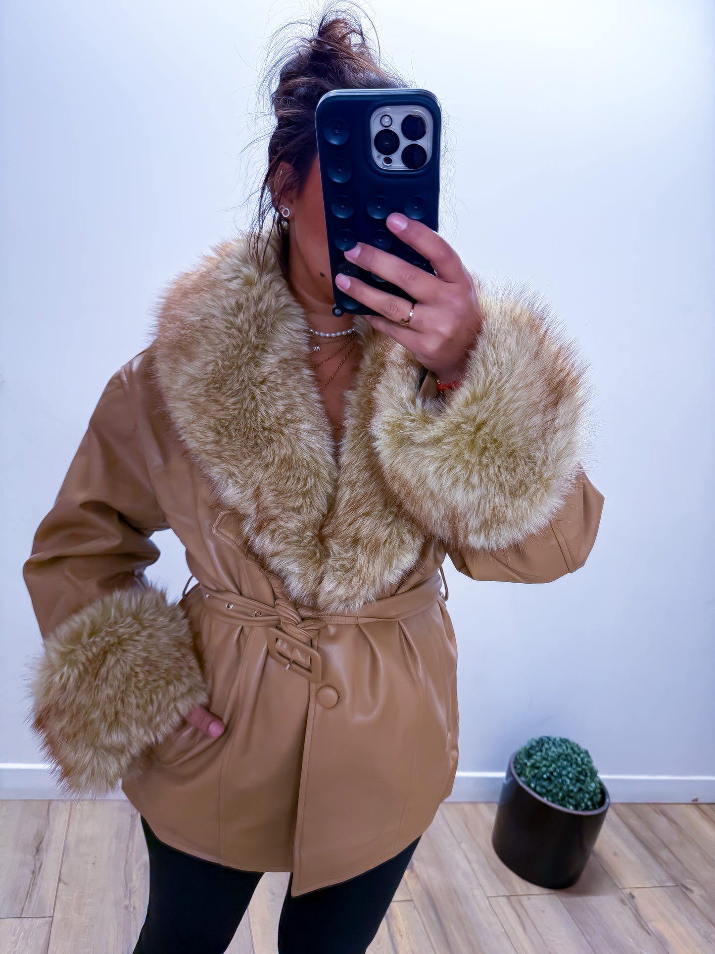 Veste Simili Cuir Col Fourrure -