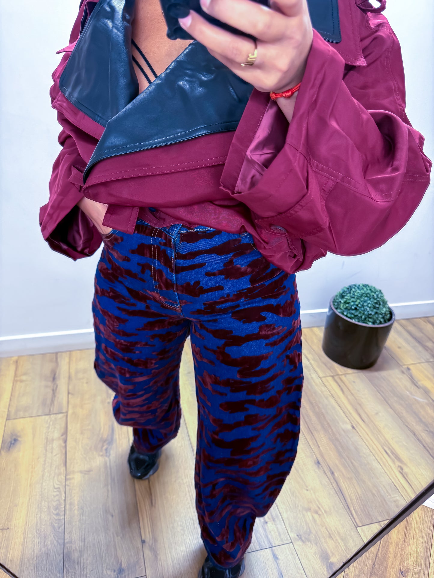 Jean Imprimé Zèbre velours bordeaux - No Stretch