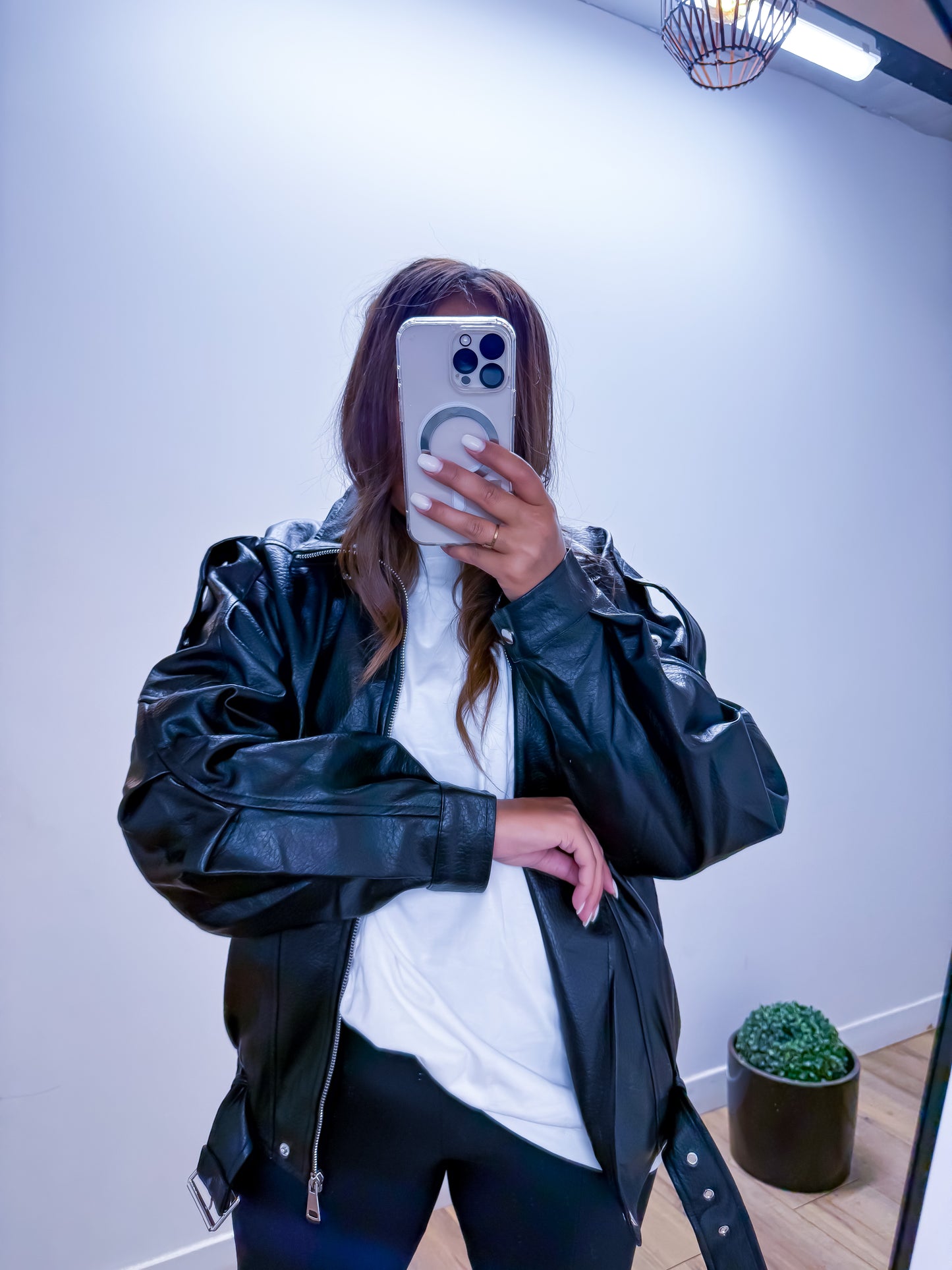 Veste motard bombée simili cuir noir exclusivité Mûzâ