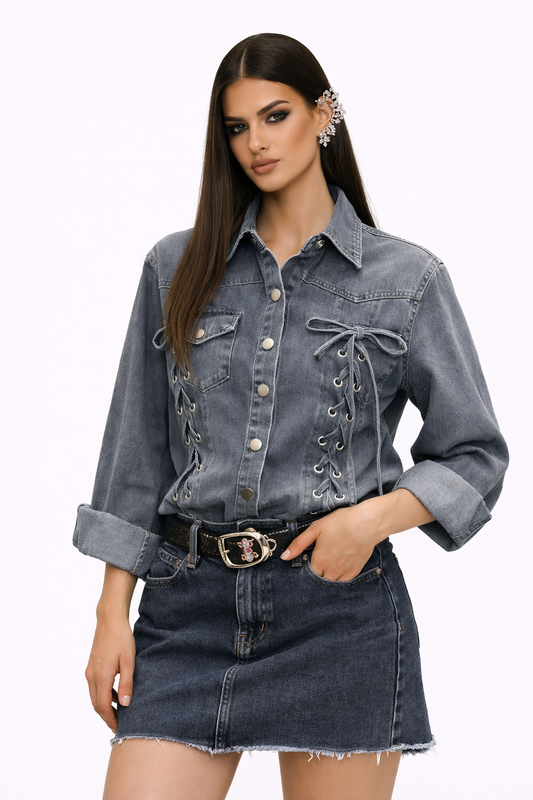 LACED REVERIE — Chemise Denim Lacée Grise