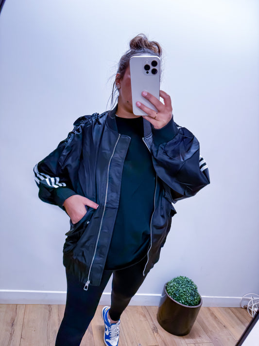 Veste Bomber Noire - Bandes Blanches Sportswear