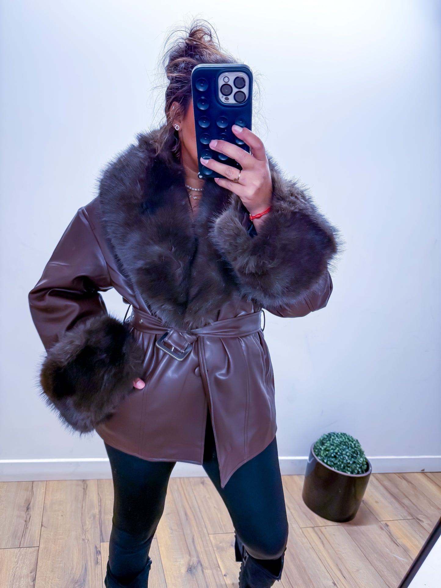 Veste Simili Cuir Col Fourrure -