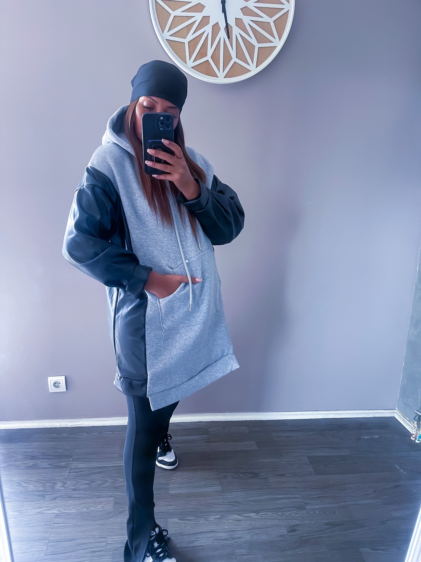 Pull à capuche simili Gris