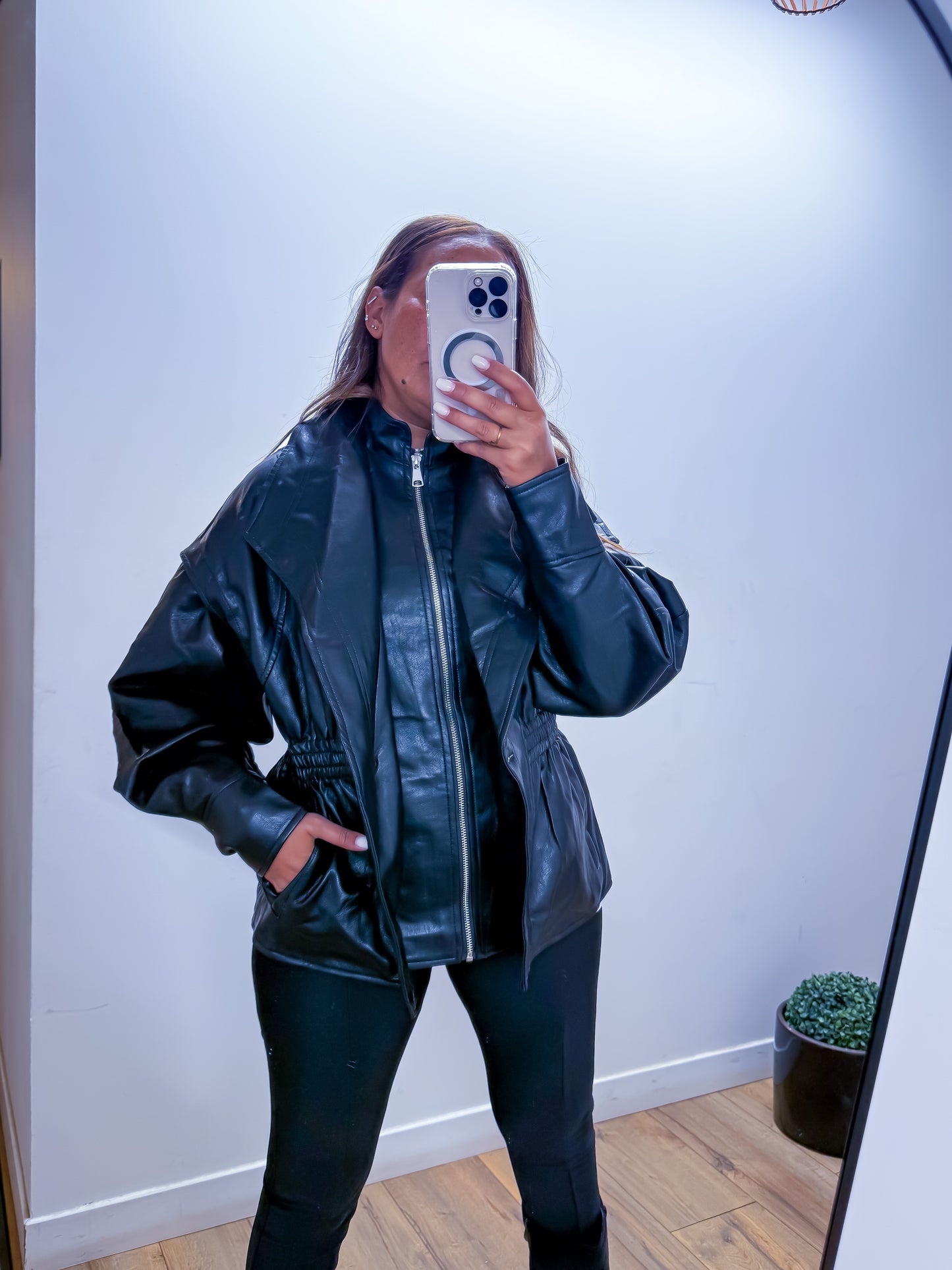 Veste en cuir noir exclusivité Mûzâ