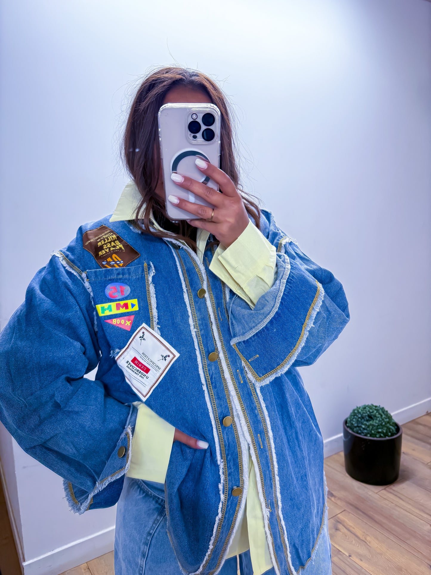 Veste en jean oversize avec patchs taille unique 34-46 exclusivité Mûzâ