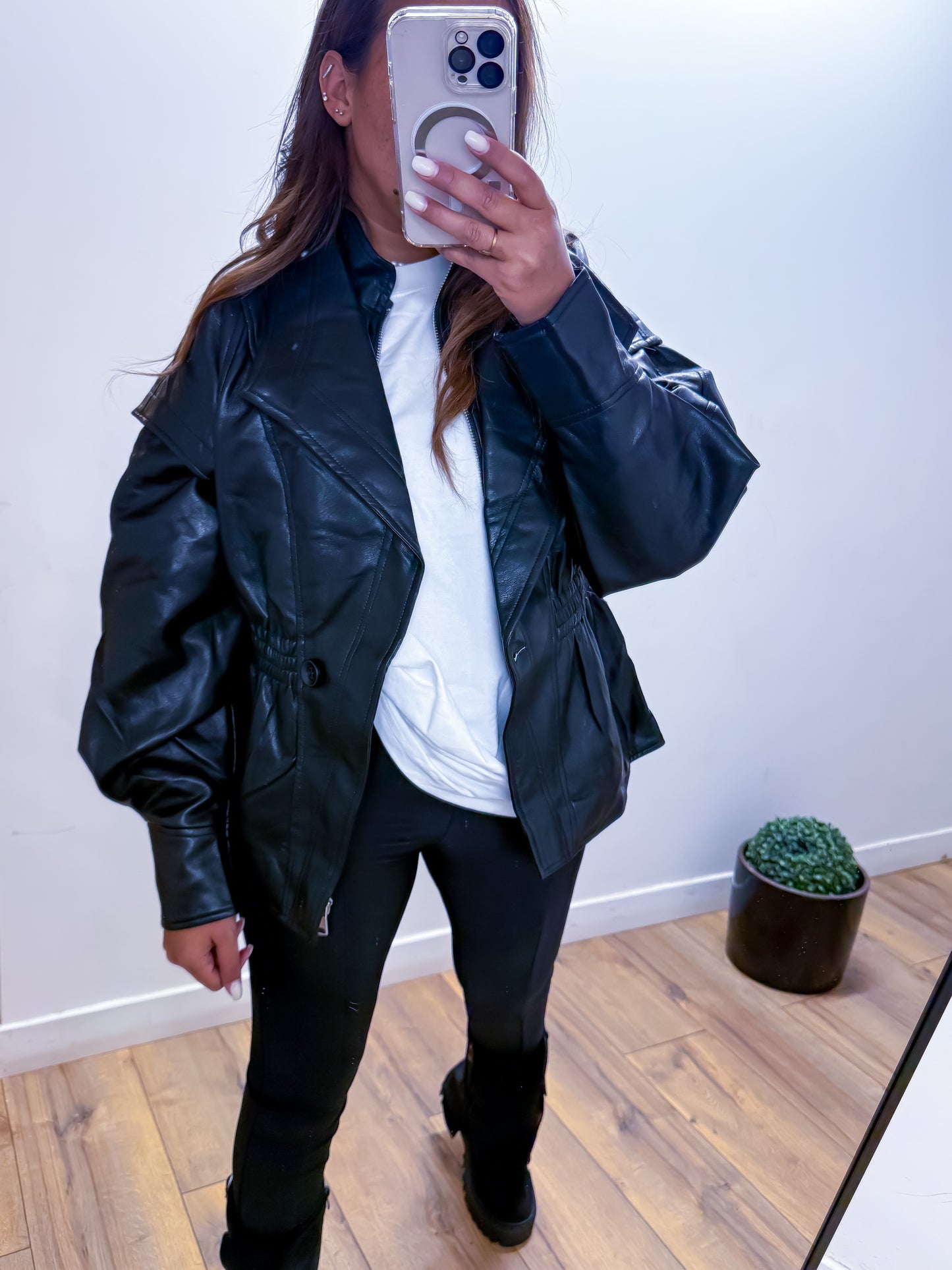 Veste en cuir noir exclusivité Mûzâ
