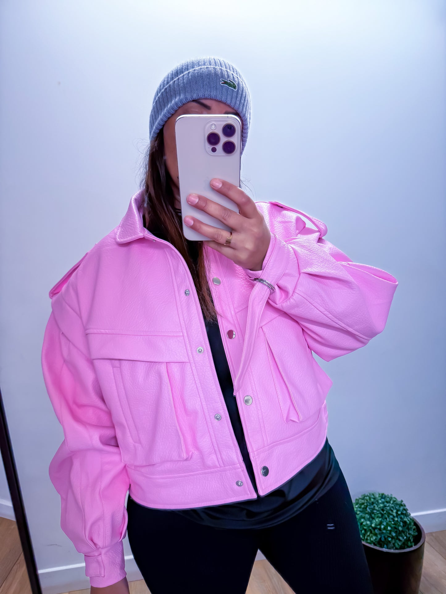 CANDY Veste Simili Cuir Rose